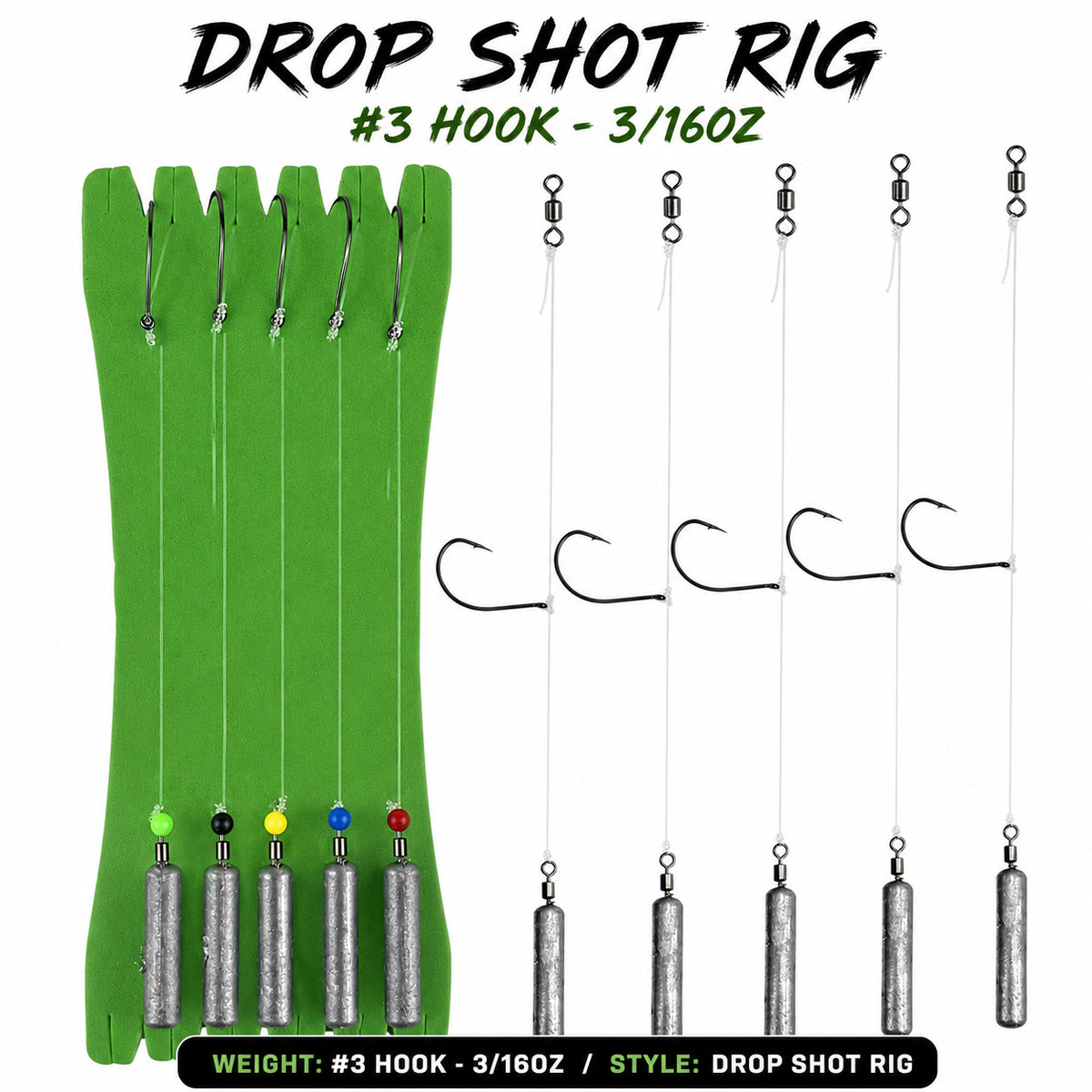 AGS Guide Series Pre-Tied Drop Shot Rigs – 5 Pack
