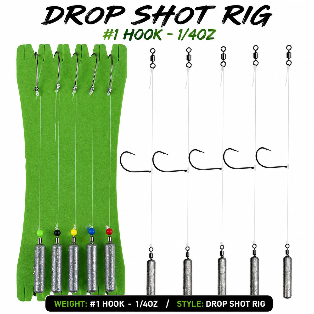 AGS Guide Series Pre-Tied Drop Shot Rigs – 5 Pack